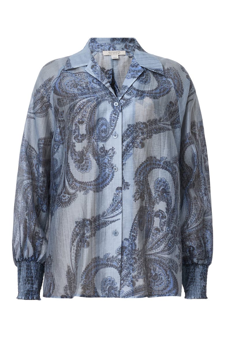 Isla Paisley Button-Up Shirt, Alternate, color, LITA DENIM BLUE