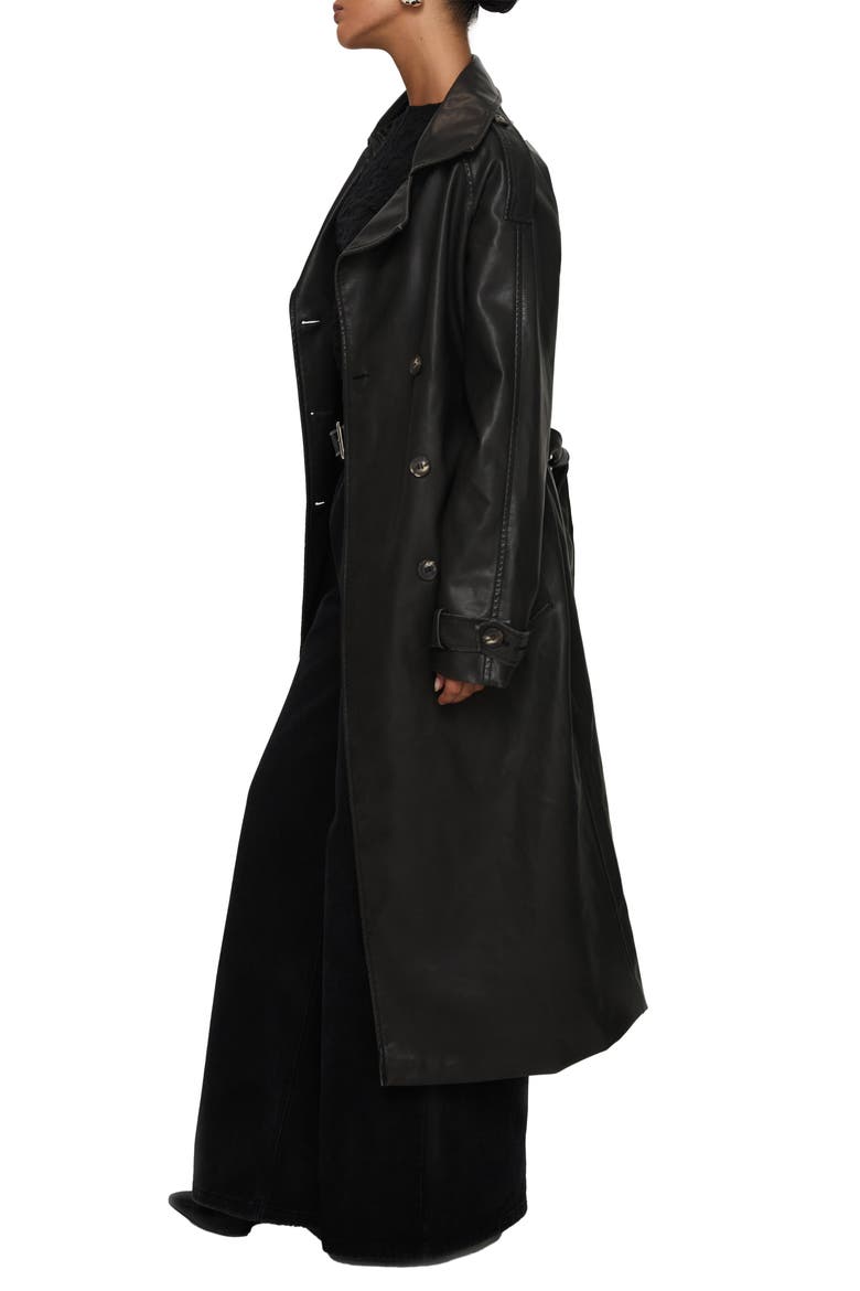Day to Night Faux Leather Trench Coat, Alternate, color, WASHED BLACK