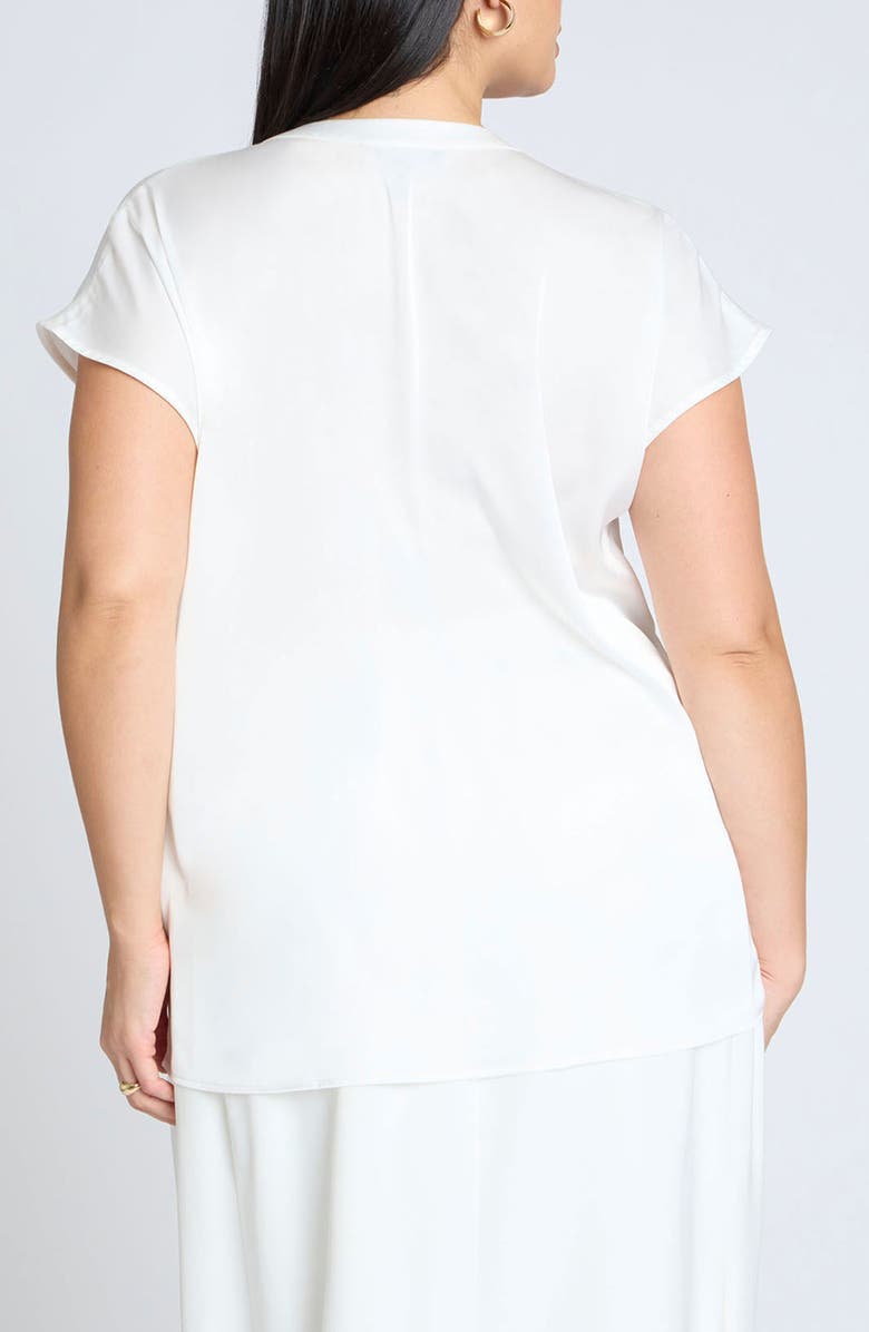 ELOQUII Short Sleeve Satin Button-Up Shirt, Alternate, color, 