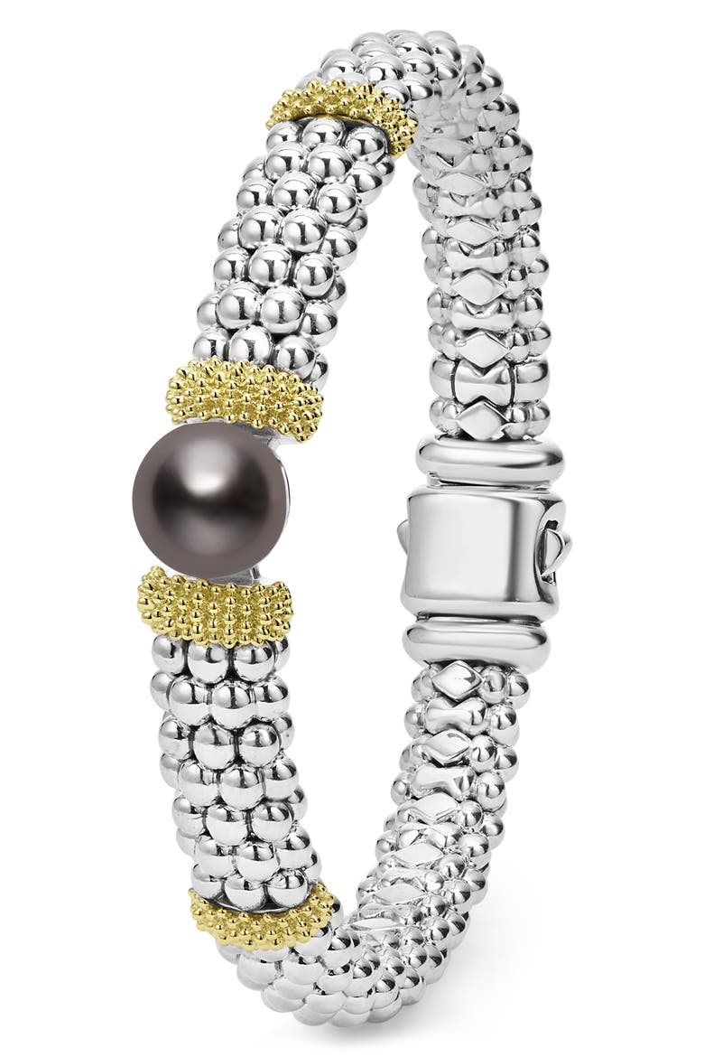 Luna Black Tahitian Pearl Station Bracelet, Alternate, color, SILVER