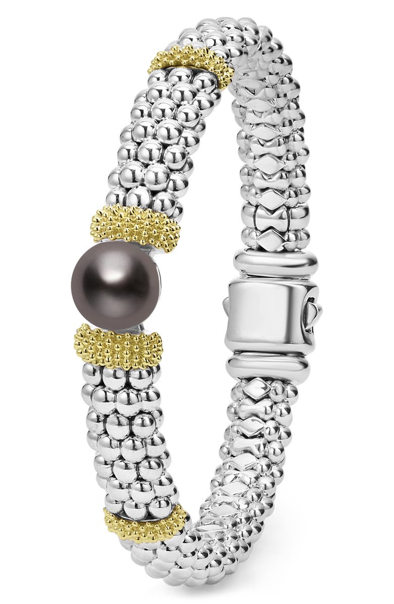 LAGOS Luna Black Tahitian Pearl Station Bracelet, Alternate, color, Silver