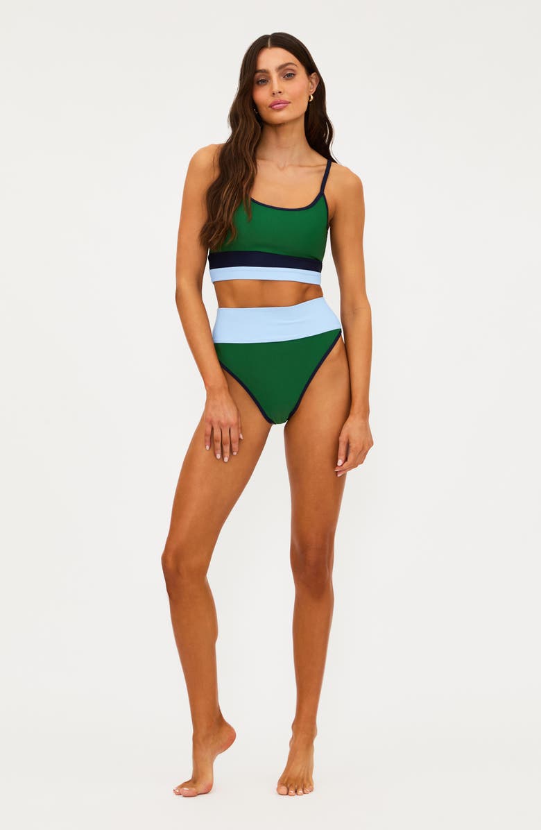 Beach Riot Emmy High Waist Rib Bikini Bottoms, Alternate, color, Ivy Colorblock
