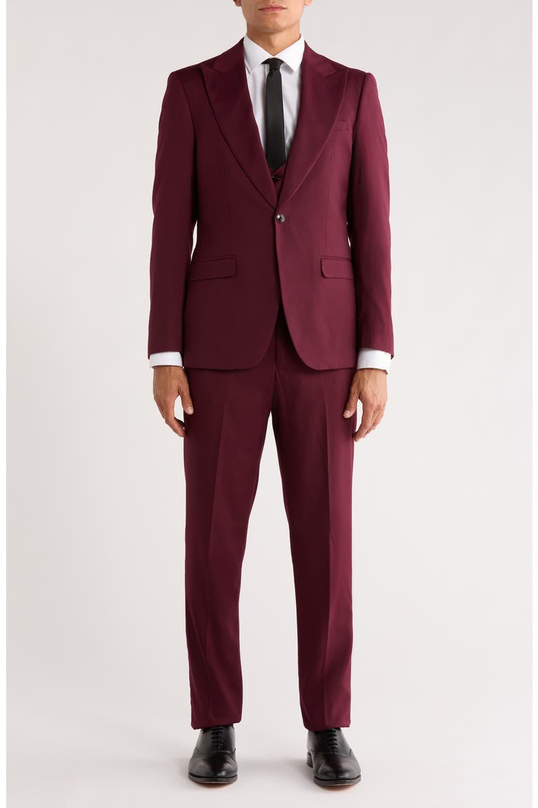 Stretch 3-Piece Suit, Main, color, BURGUNDY
