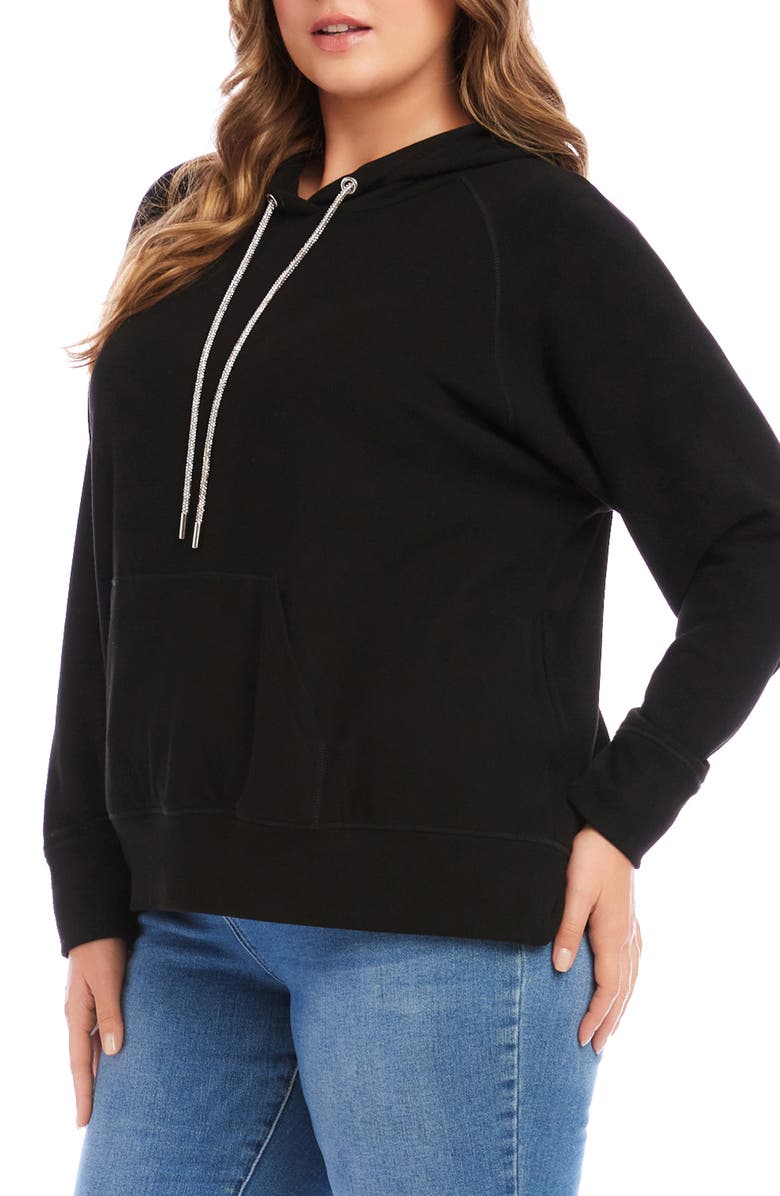 Karen Kane Rhinestone Drawstring Hoodie, Alternate, color, Black