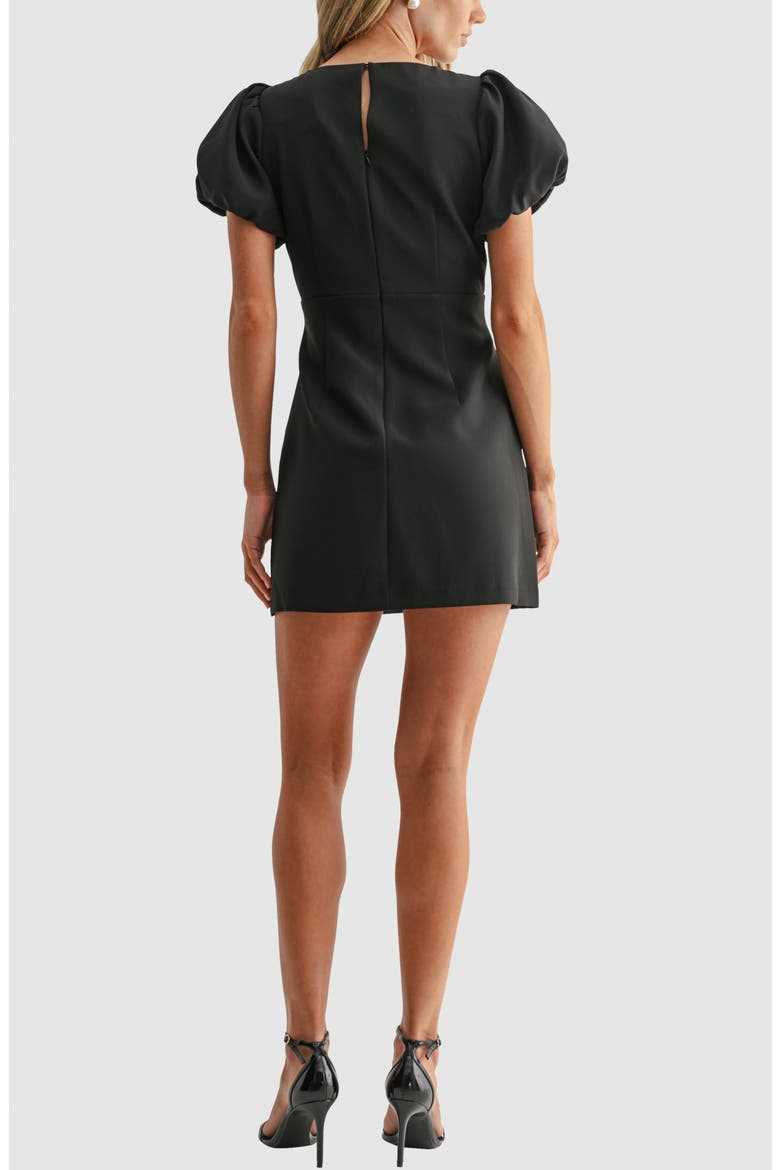 Puff Sleeve Bow Appliqué Minidress, Alternate, color, BLACK