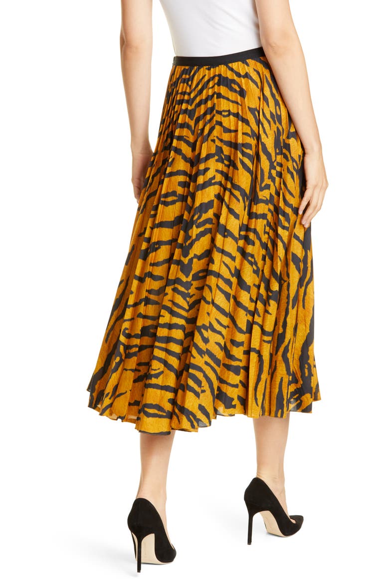 Pleated Tiger Print Voile Midi Skirt, Alternate, color, TIGER
