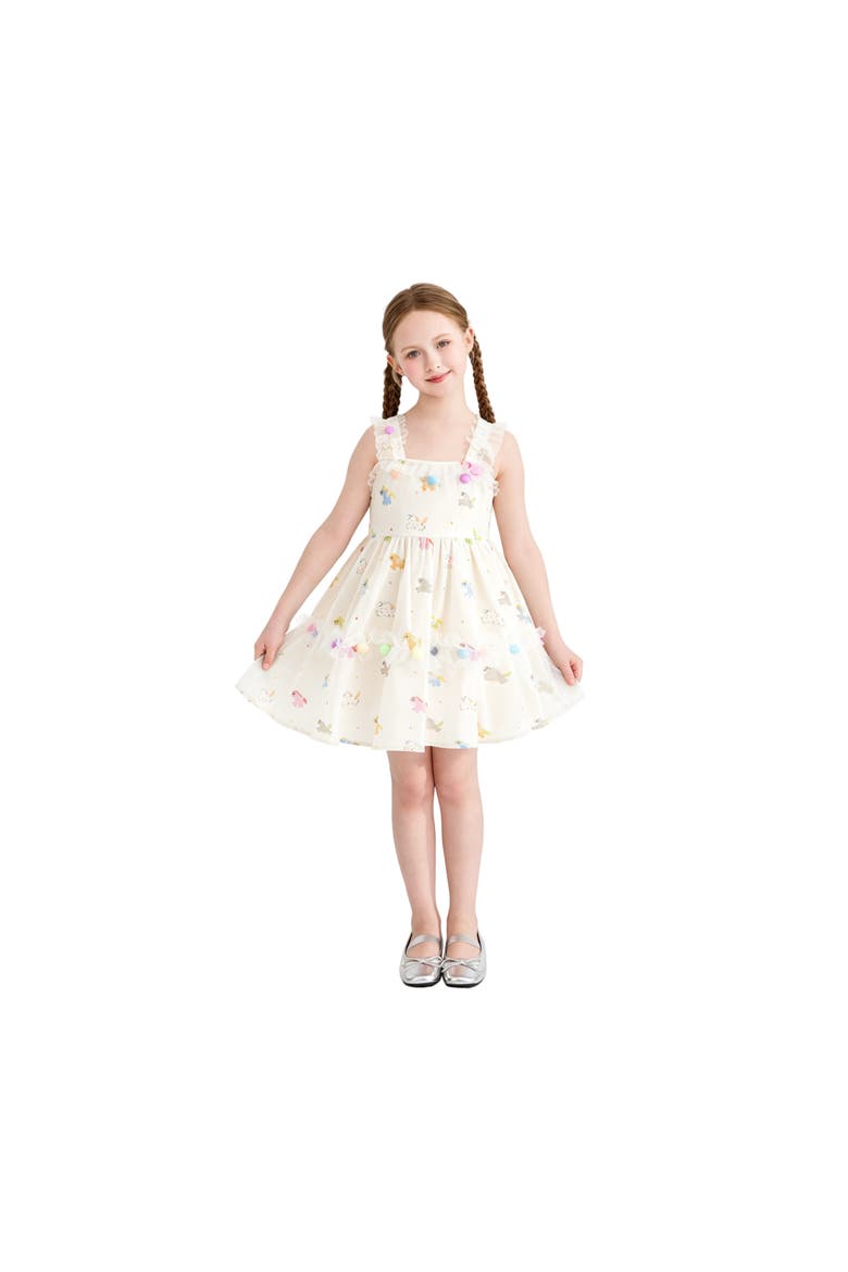 Lunaria Animal Print Pom-Pom Dress, Alternate, color, White