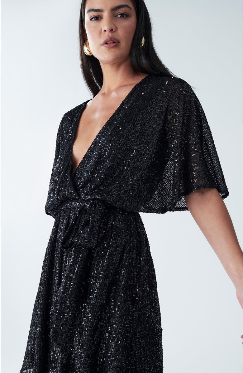 BWLDR Danae Mini Dress, Alternate, color, Black Sequin