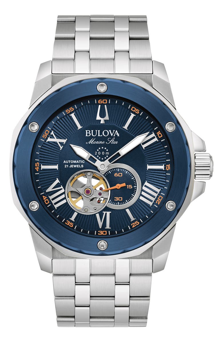 BULOVA Marine Star Series A Bracelet Watch, 45mm, Main, color, Blue/ Silver