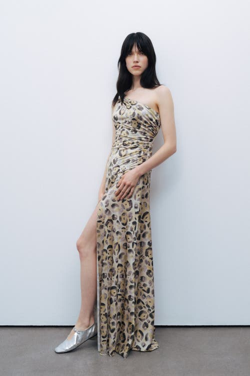 Shop Nocturne One Shoulder Printed Maxi Dress In Multi-colored
