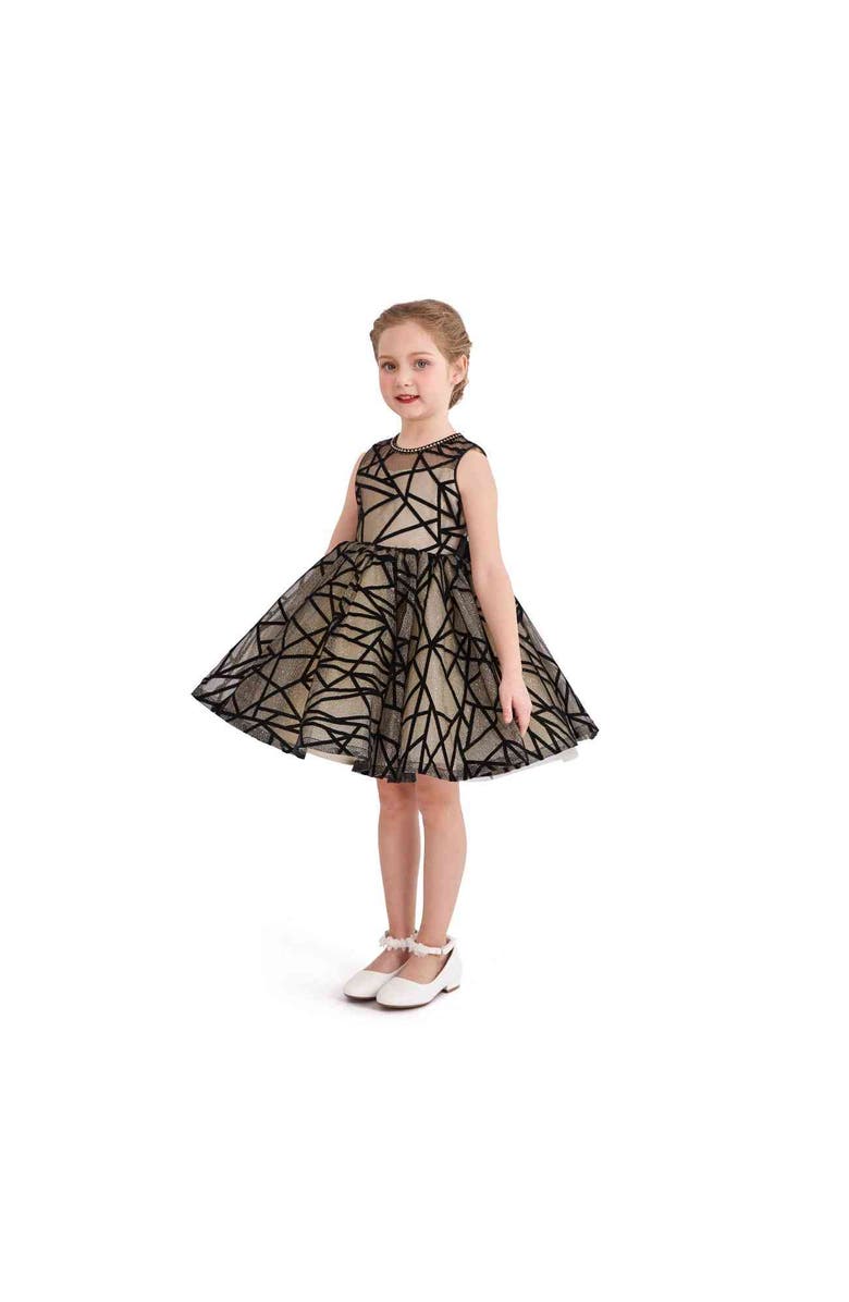 Tulleen Patterned Ribbon Charm Dress, Alternate, color, Beige