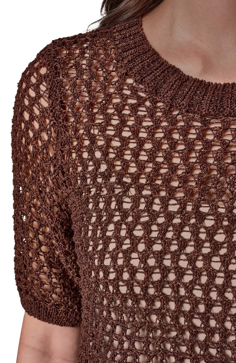 Donna Karan New York Open Knit Crewneck Sweater, Alternate, color, Canyon