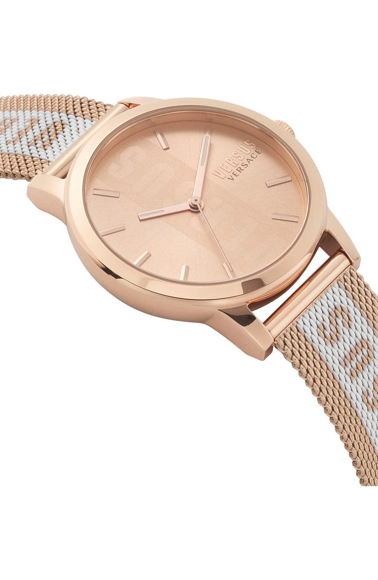 VERSUS Versace Three-Hand Quartz Mesh Strap Watch, 38mm, Alternate, color, Rosegold