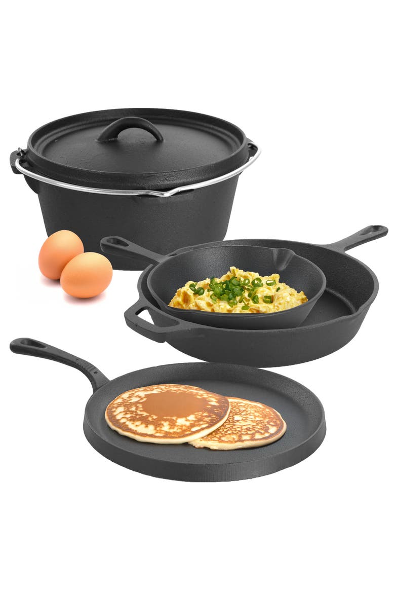 Pre-Seasoned Cast Iron 5-Piece Kitchen Cookware Set, Pots and Pans, Main, color, Black