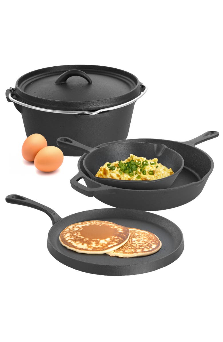 Megachef Pre-Seasoned Cast Iron 5-Piece Kitchen Cookware Set, Pots and Pans, Main, color, Black