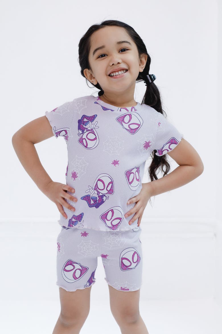 Ghost-Spider Spidey and His Amazing Friends Ribbed T-Shirt & Shorts Set, Alternate, color, Pale Purple, Ghost Spider