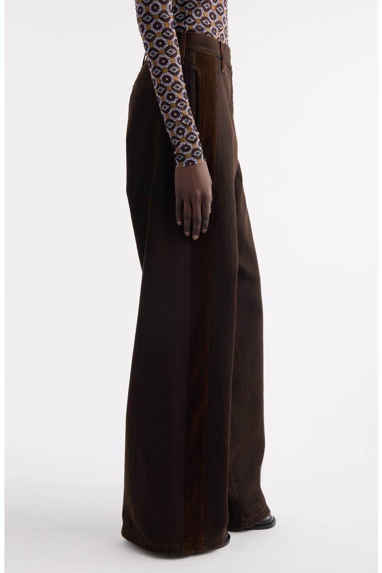 Penn Velvet Stripe Wide Leg Denim Trousers, Alternate, color, BROWN