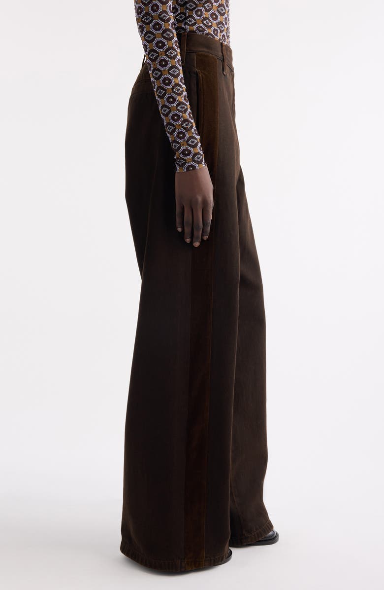 Dries Van Noten Penn Velvet Stripe Wide Leg Denim Trousers, Alternate, color, Brown