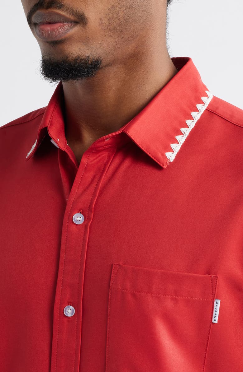MAVRANS Weekend Crochet Trim Short Sleeve Performance Button-Up Shirt, Alternate, color, Red