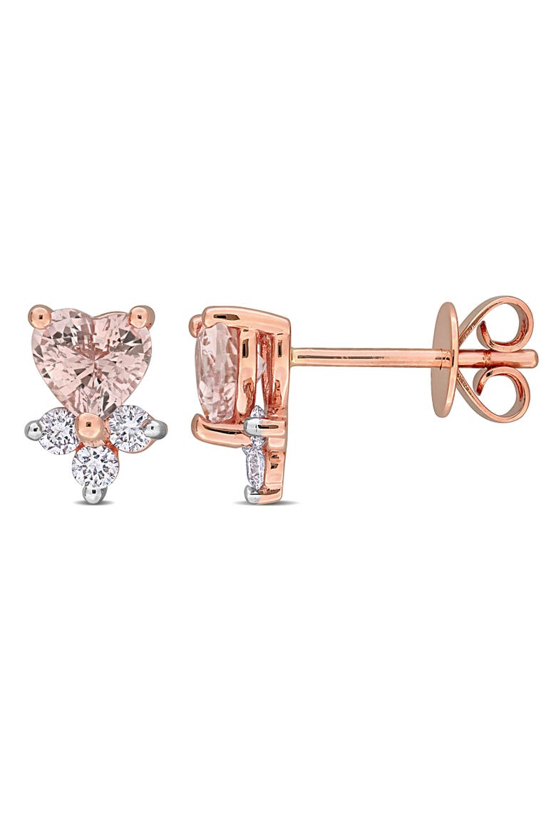 Pink Sapphire & Diamond Stud Earrings 14K, Main, color, Pink Sapphire