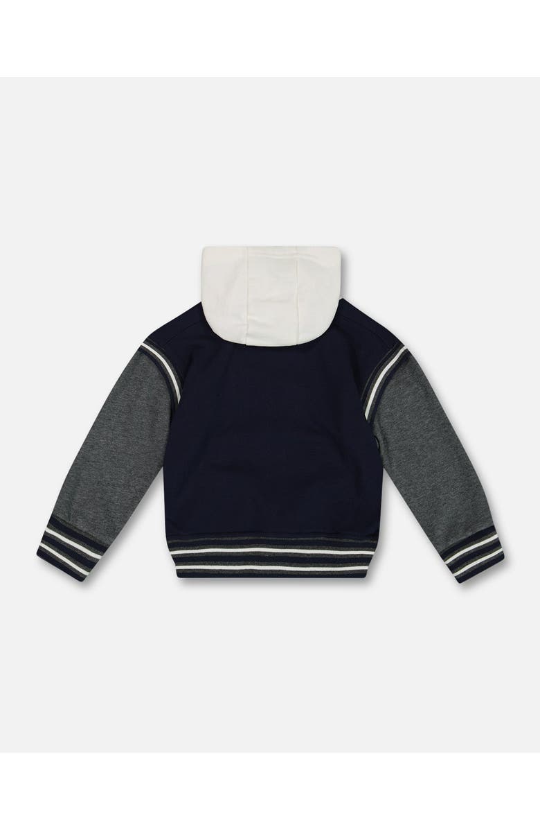 Deux par Deux Boy's Full Zip Hooded Fleece Navy And Dark Gray, Alternate, color, 