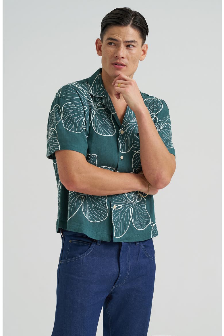 Embroidered Camp Shirt, Alternate, color, ALGAE FLORAL