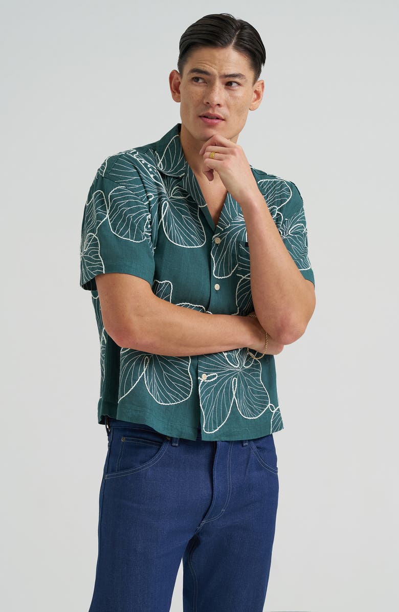 Lee Embroidered Camp Shirt, Alternate, color, Algae Floral