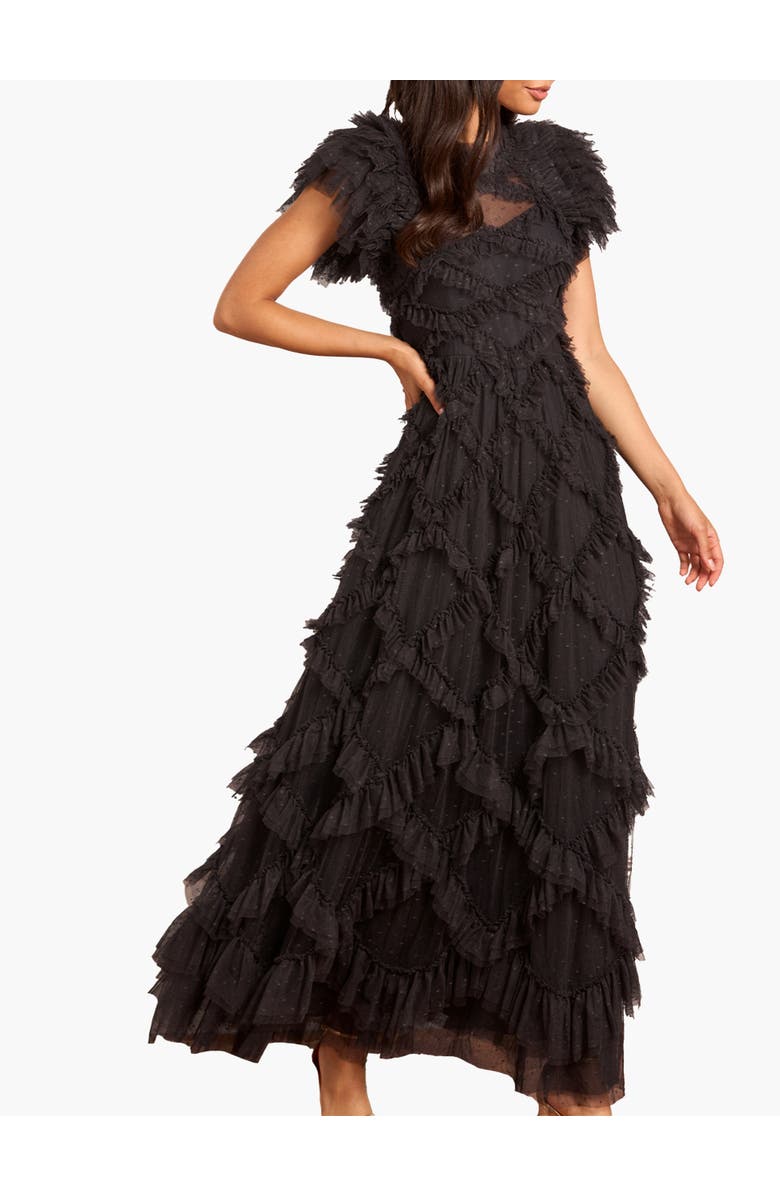 Needle & Thread Genevieve Ruffle Short Sleeve Maxi Gown, Main, color, Graphite