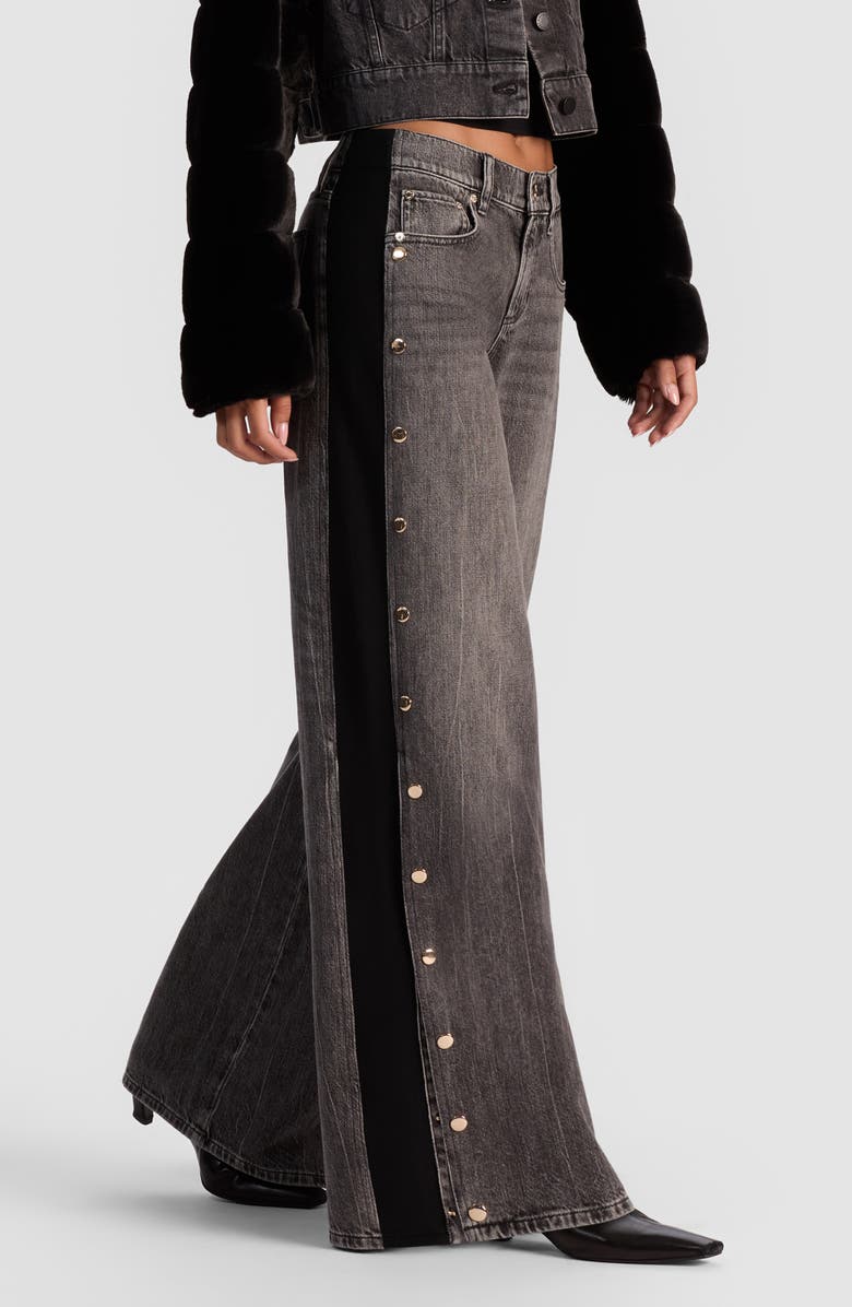 Alice + Olivia Amazing Stud Detail Knit Side Panel Wide Leg Jeans, Alternate, color, Georgia Vintage Black