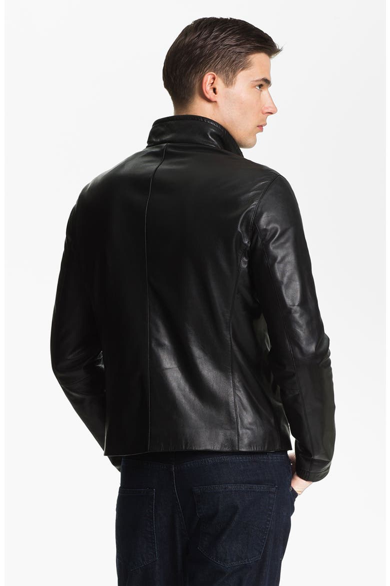 Armani Collezioni Blouson Leather Jacket, Alternate, color, SOLID BLACK