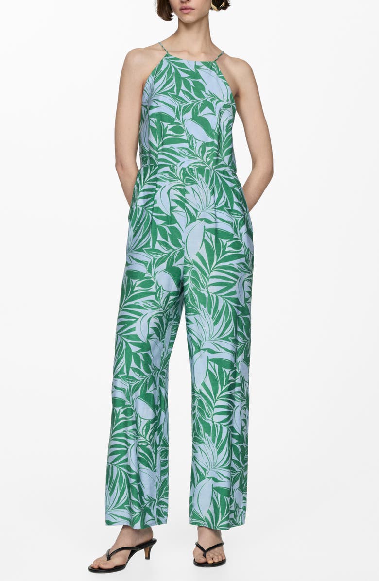MANGO Palm Frond Print Jumpsuit, Main, color,