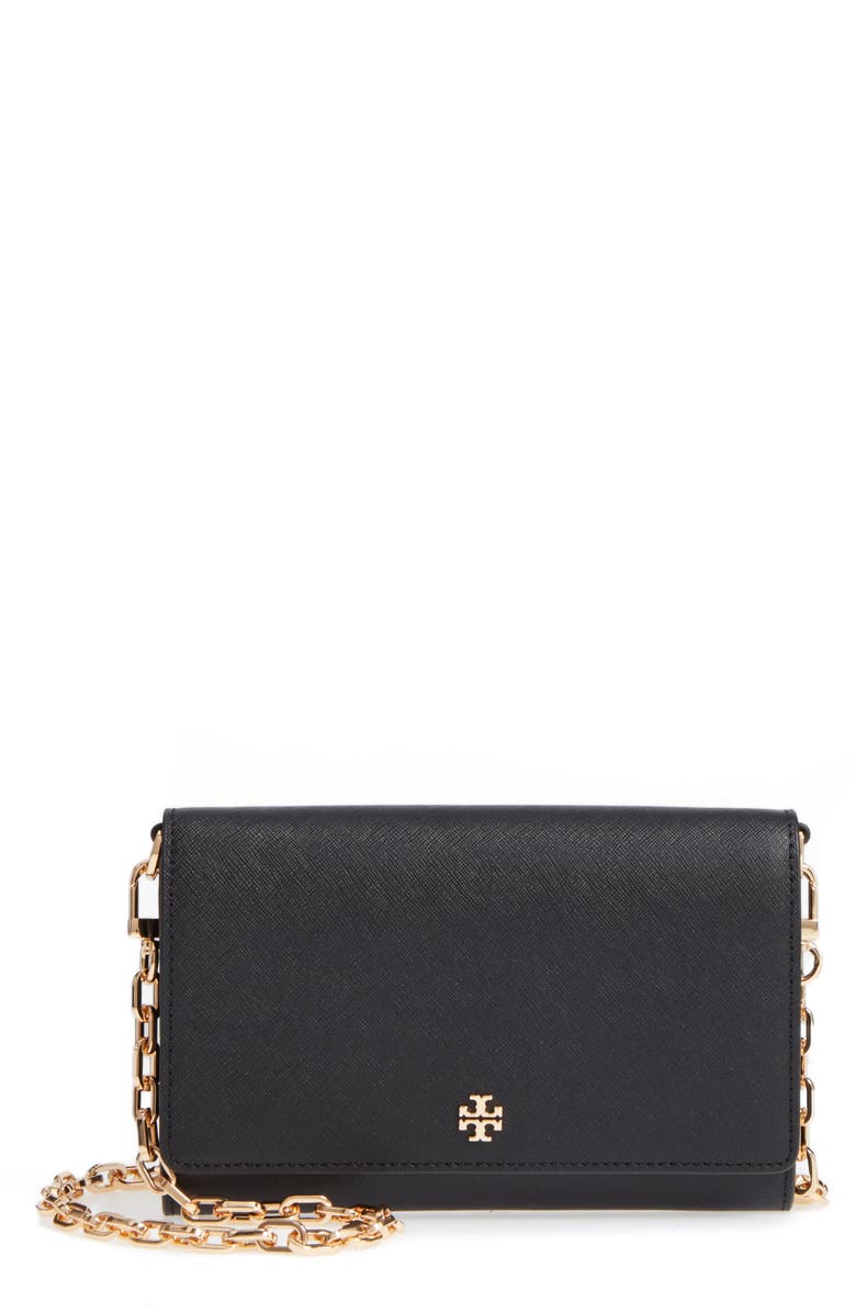 Tory Burch 'Robinson' Leather Wallet on a Chain, Main, color, 