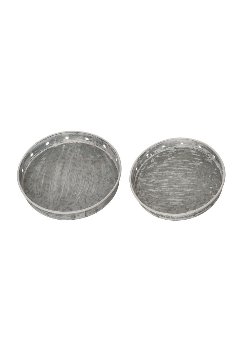15.75 in Gray Spring Nested Whitewashed Metal Trays Set of 2 Decorative Platters for Home Decor, Alternate, color, Gray
