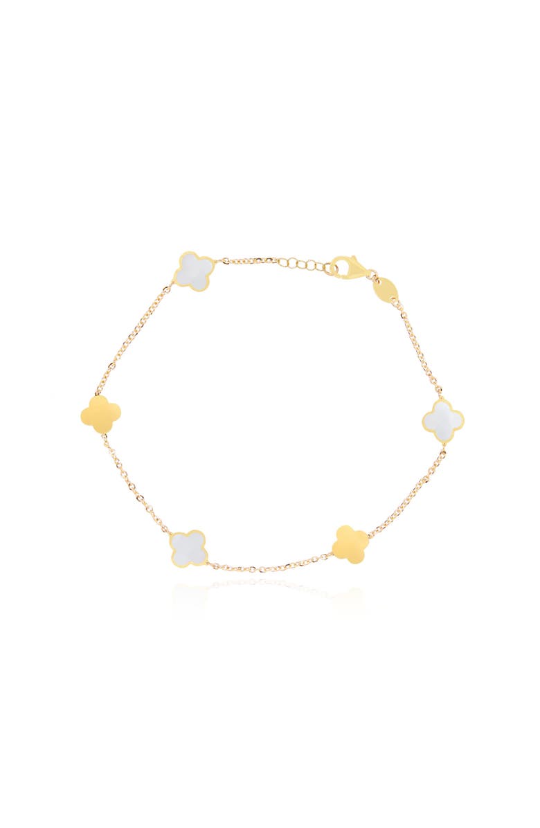The Lovery Fine Jewelry Mini Mother of Pearl and Gold Clover Bracelet, Main, color, Mother Of Pearl And Gold