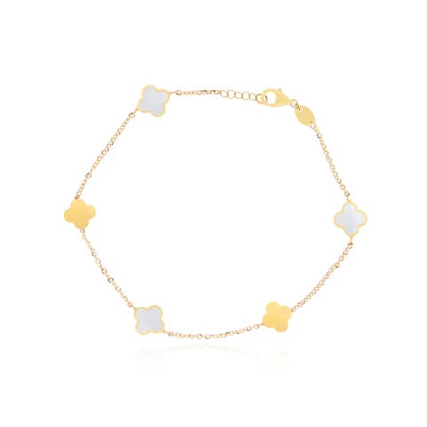 Mini Mother of Pearl and Gold Clover Bracelet