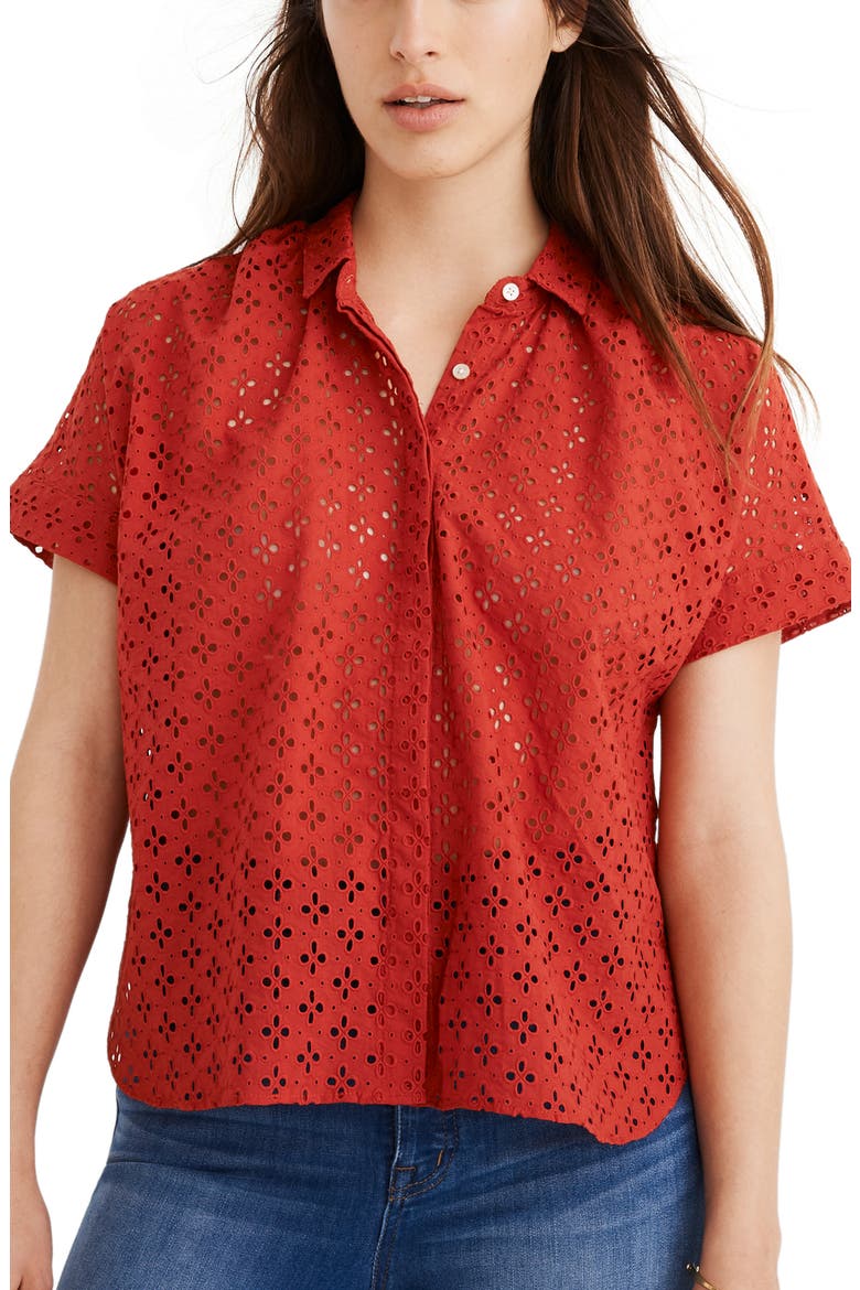 Eyelet Hilltop Shirt, Main, color, BRIGHT EMBER