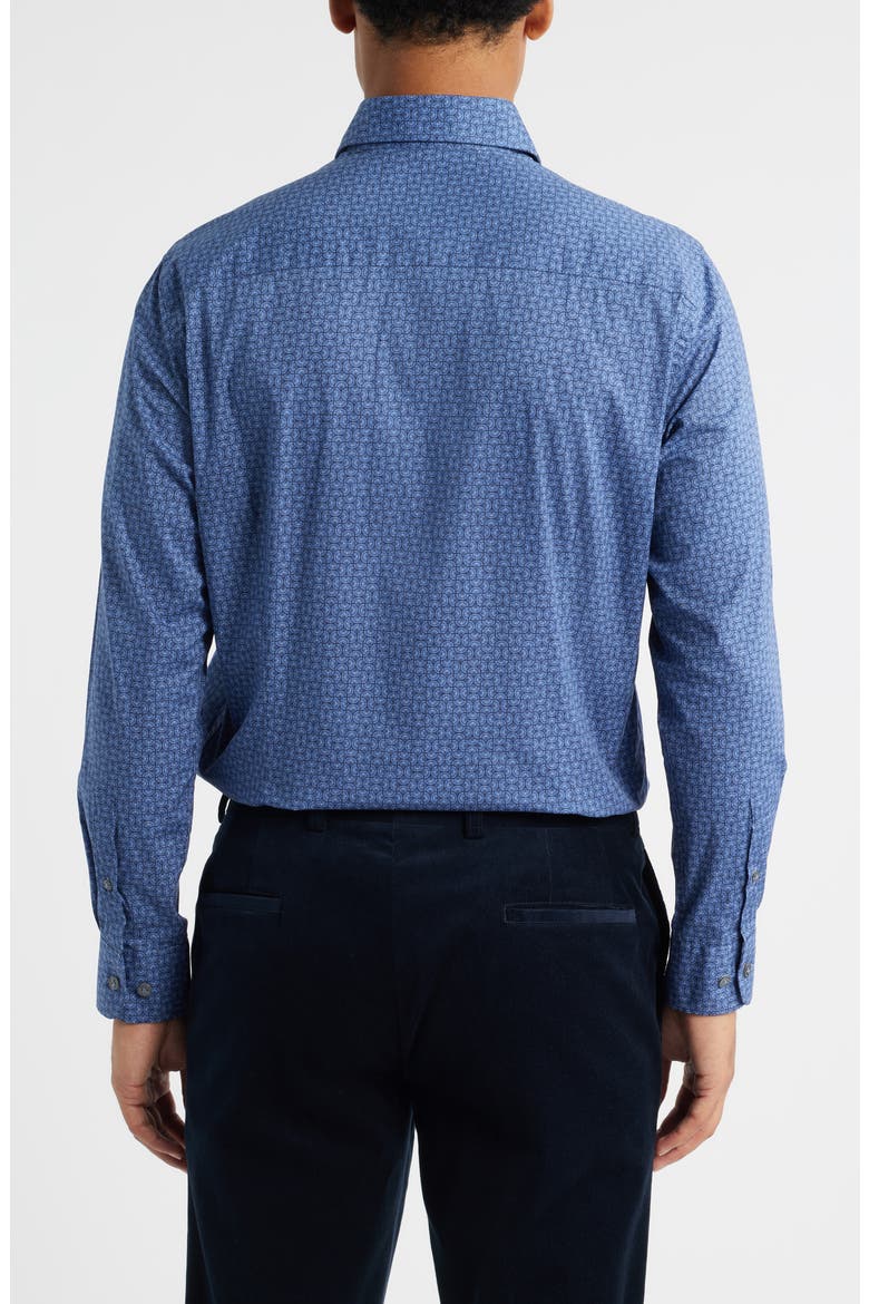 Geo Print Stretch Cotton Button-Up Shirt, Alternate, color, NAVY