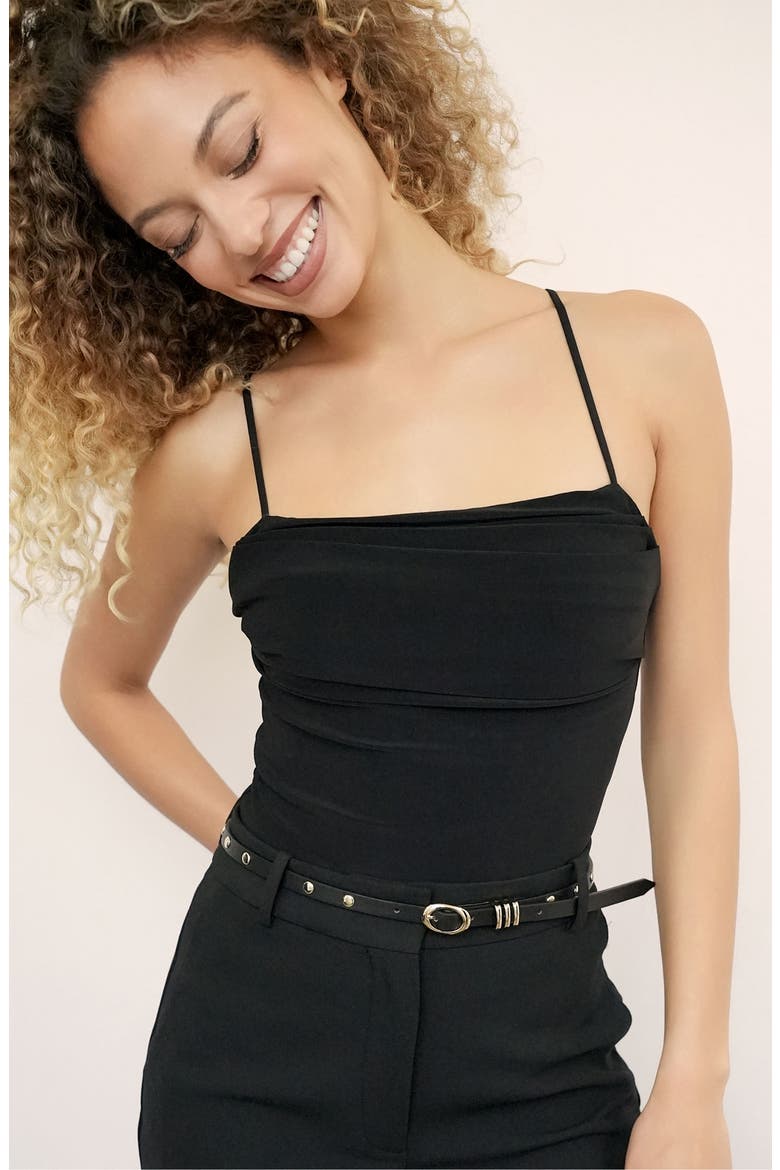Skinny Studded Leather Belt, Alternate, color, BLACK