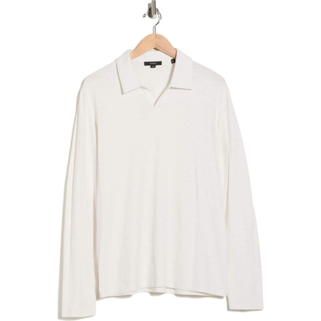 Vince Johnny Collar Long Sleeve Knit Top In White