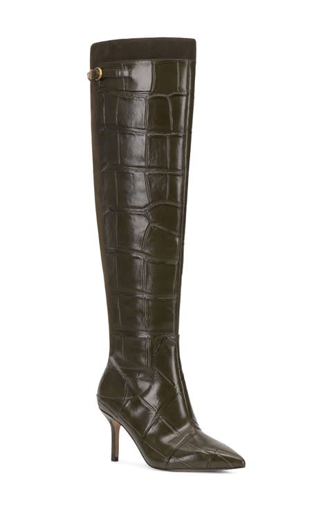 Meleis Croc Embossed Knee High Boot
