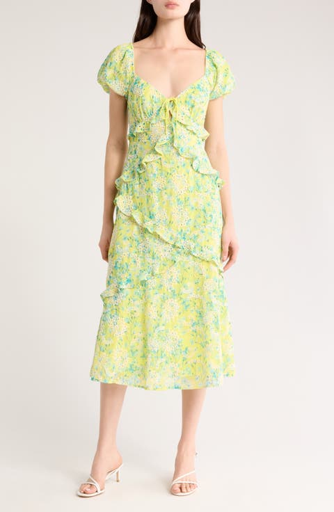 Sunbloom Puff Sleeve Ruffle Midi Dress