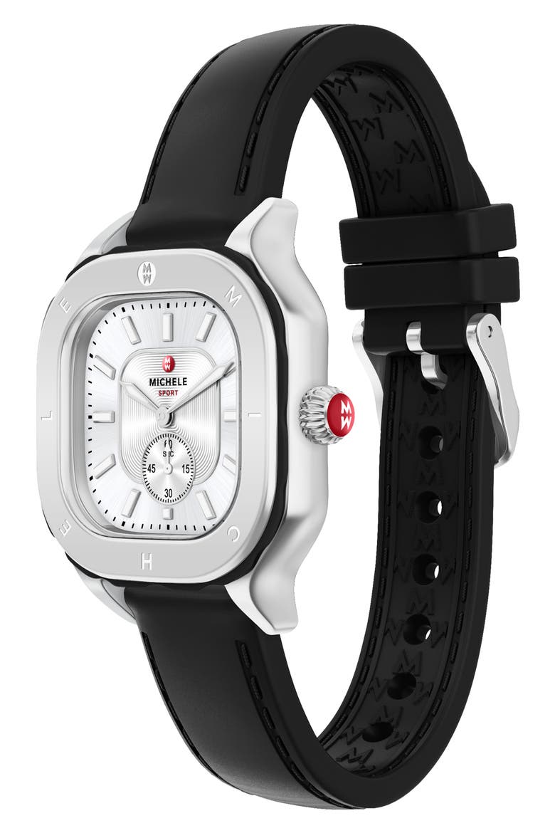 Meggie Sport Chalk Silicone Strap Watch, 33mm, Alternate, color, BLACK/ SILVER