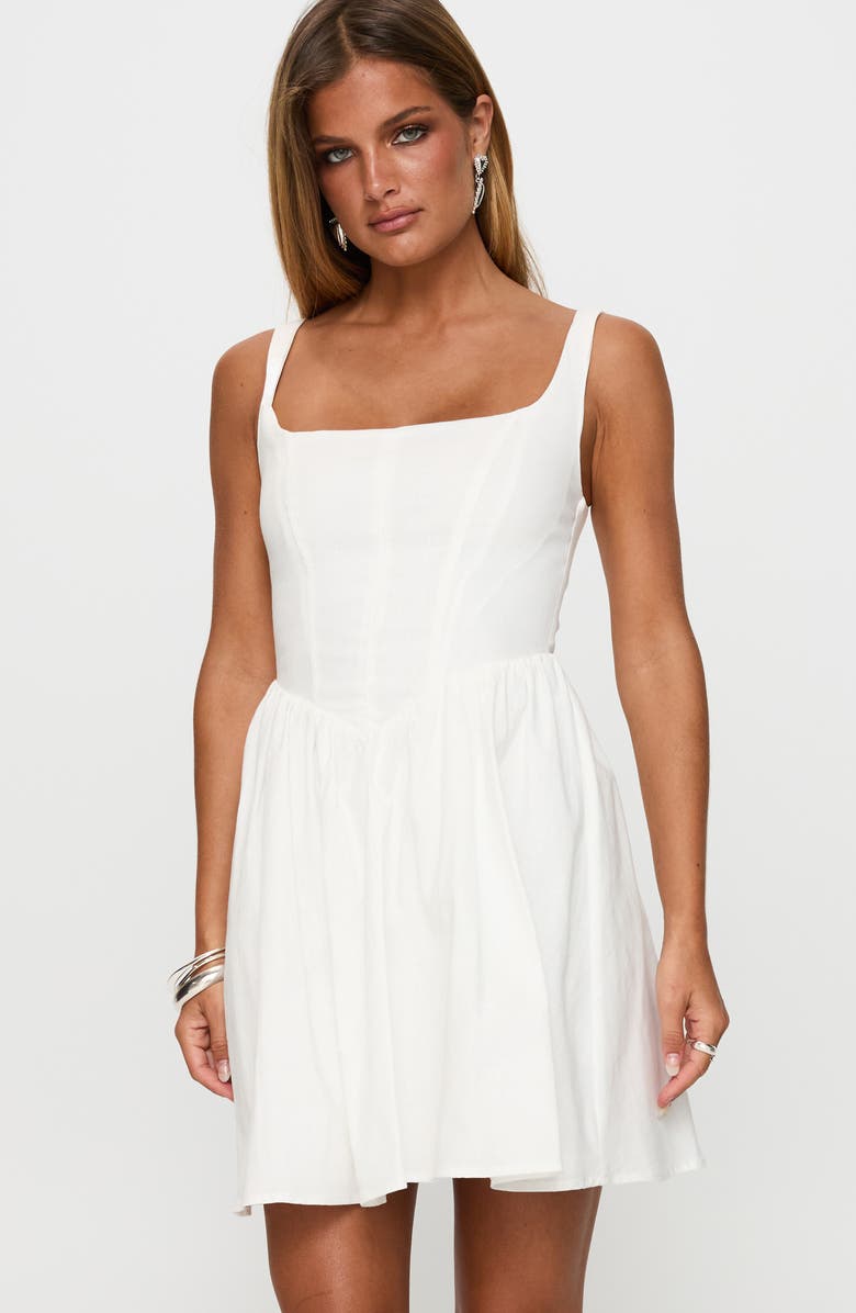 Princess Polly Martie Stretch Cotton Fit & Flare Minidress, Alternate, color, White