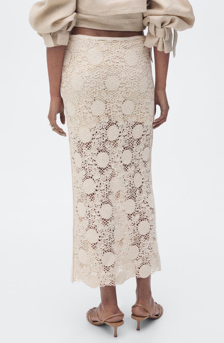 MANGO Floral Soutache Midi Skirt, Alternate, color, Ecru
