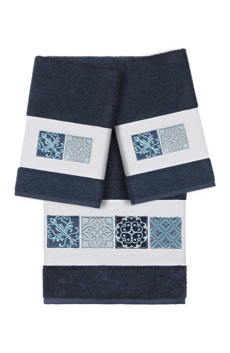 Linum Home Textiles Vivian 3-Piece Embellished Towel - Midnight Blue, Main, color, Midnight Blue