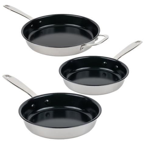 Maestro 5 Ply Stainless Steel Nonstick Frying Pan Set (3-Piece)  Even Heating, Toxic Free