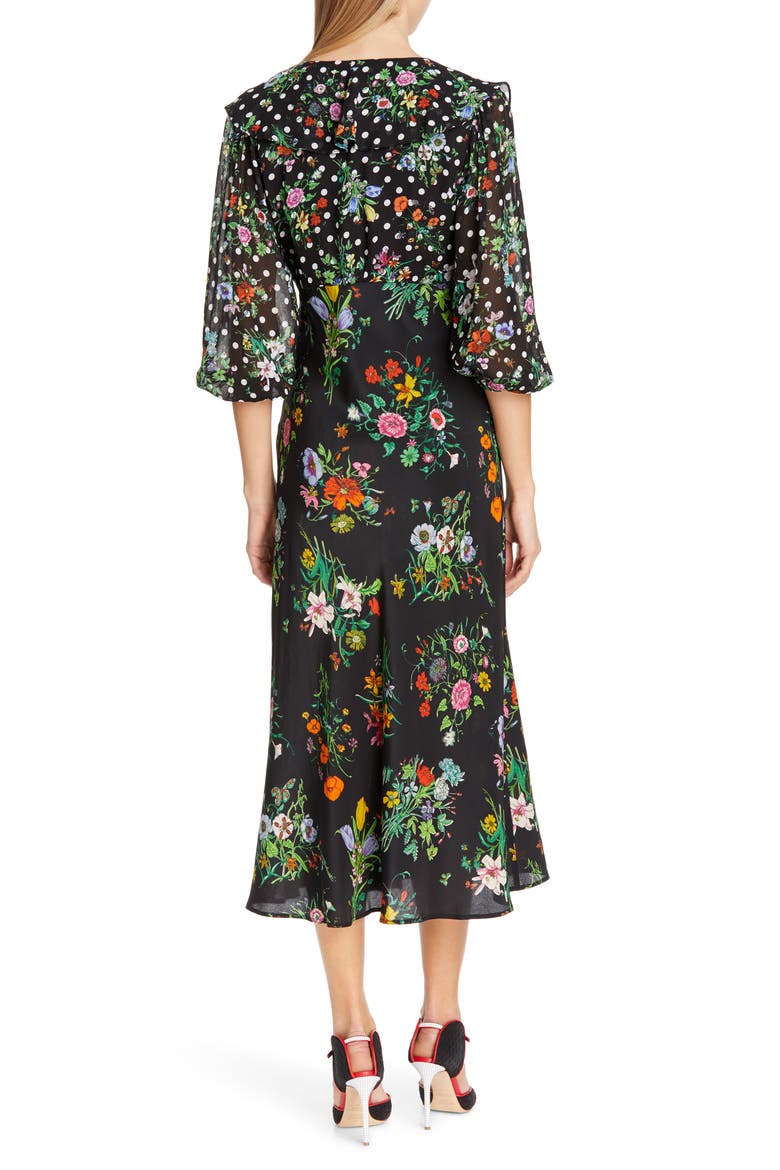 Bonnie Floral & Polka Dot Print Dress, Alternate, color, FLORAL SPOT MONO