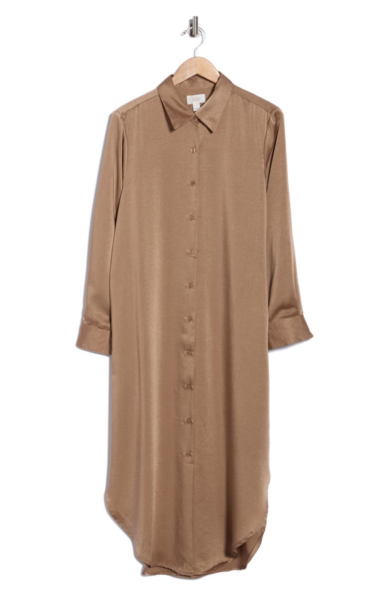 NORDSTROM RACK Long Sleeve Textured Satin Shirtdress, Alternate, color, Tan Portabella