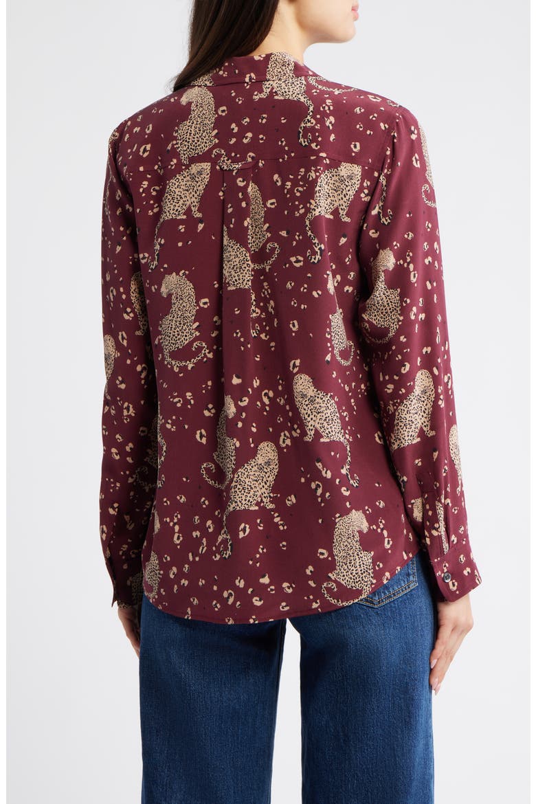 Kate Jaguar Print Silk Button-Up Shirt, Alternate, color, OXBLOOD LEOPARD