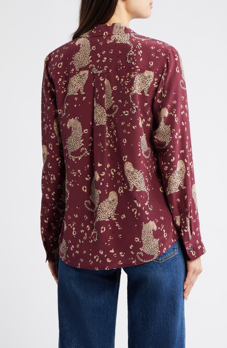 Rails Kate Jaguar Print Silk Button-Up Shirt, Alternate, color, Oxblood Leopard